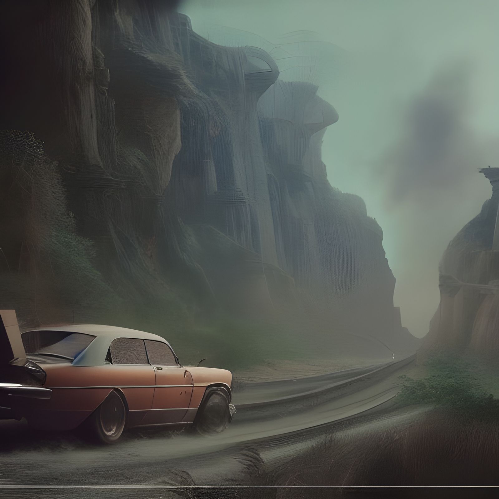 Dramatic Car Scene with Pipe and Police Lights