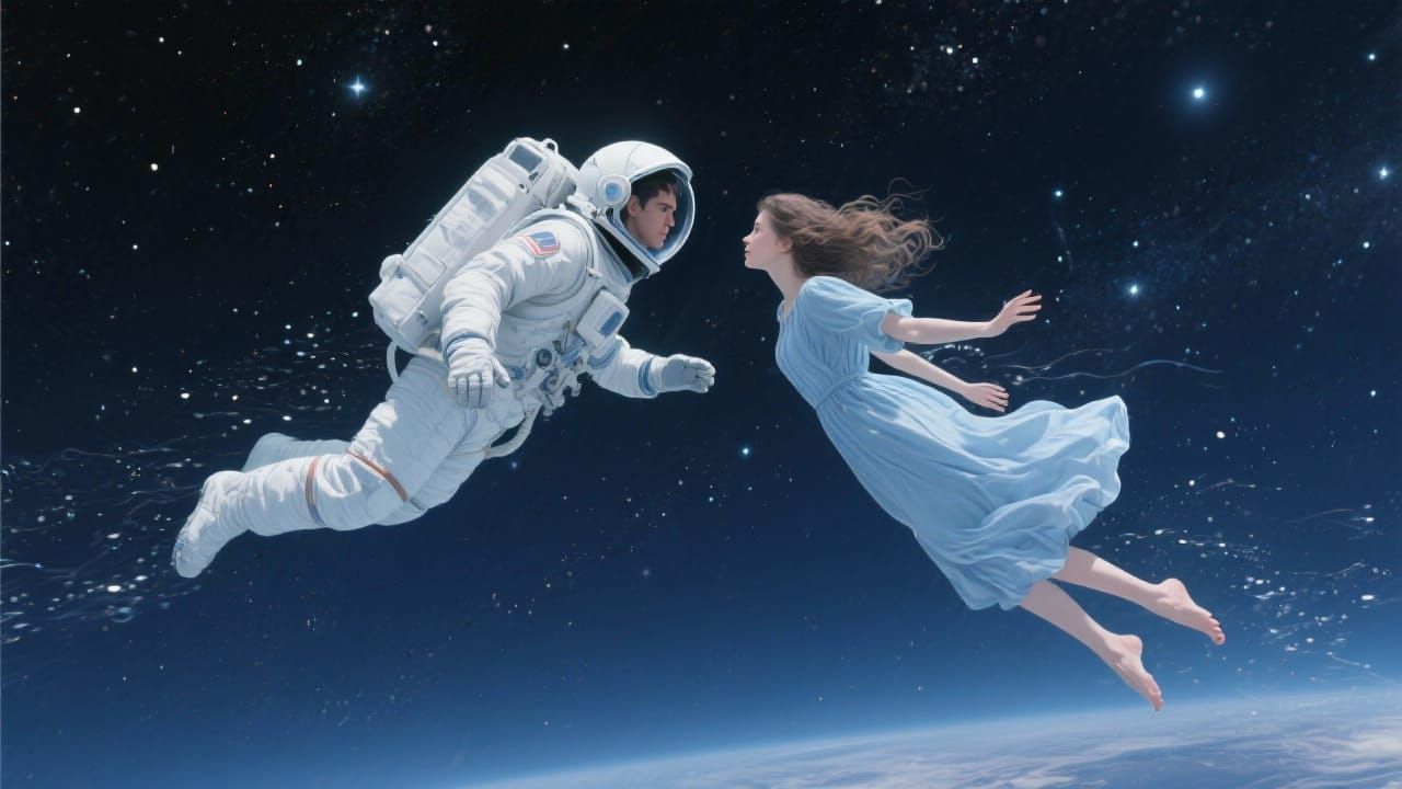 Two Figures Meet In Infinite Space