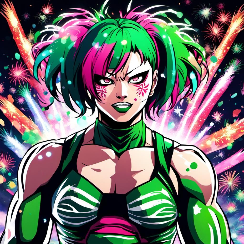 Anime Style Japanese Wrestler Celebrates Victory