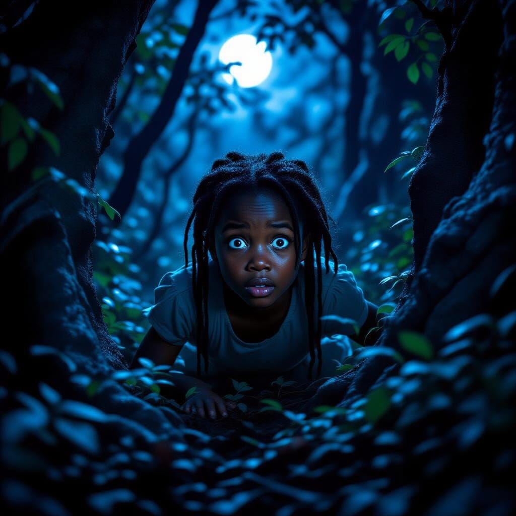 Cinematic Hyperrealistic Image of Igbo Girl in Moonlit Fores...