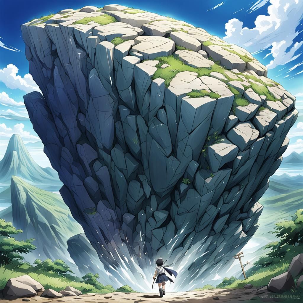 Protective Rock Barrier in Anime Style
