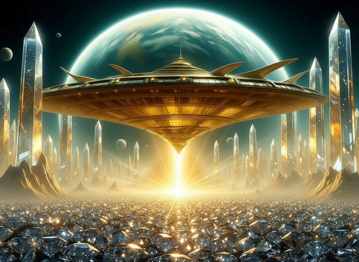 Alien Spaceship Lands on Glistening Glass Planet