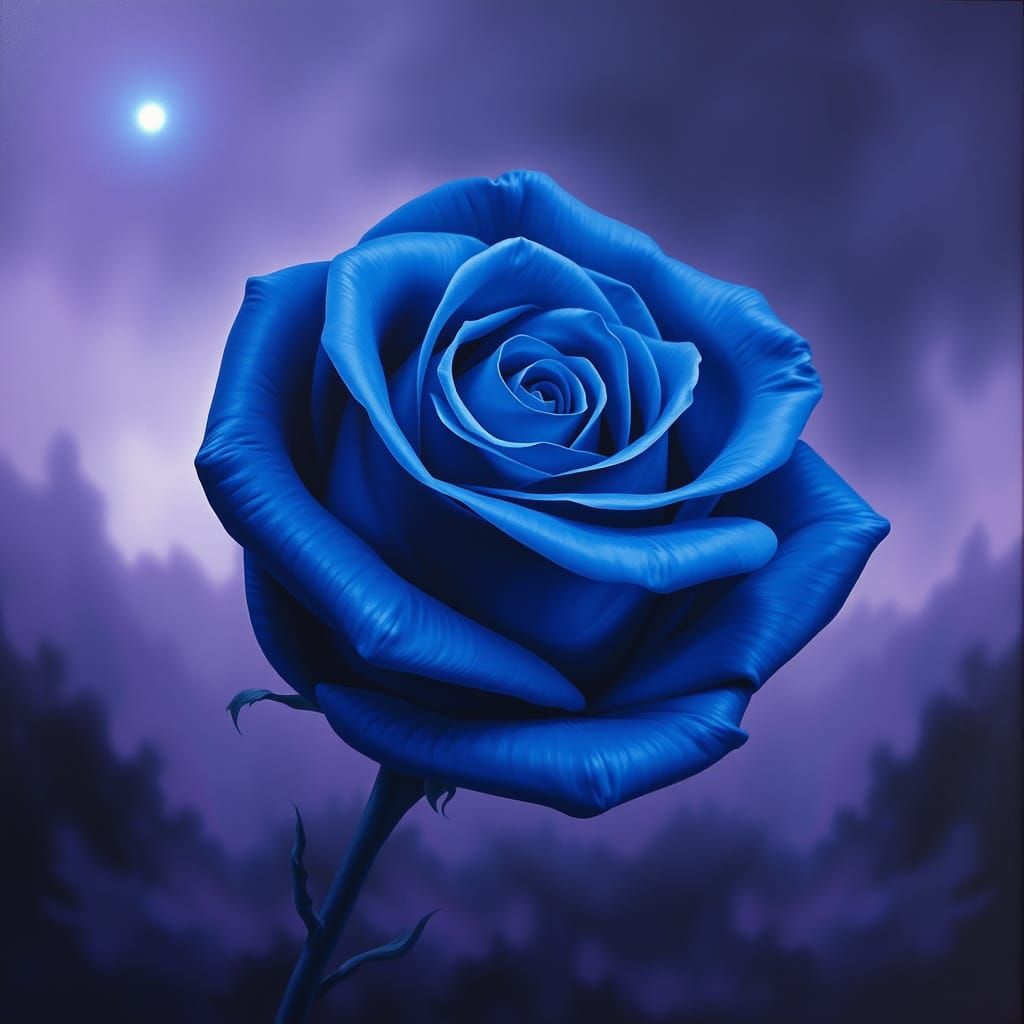 Surreal Blue Rose Unfurling in Ethereal Landscape