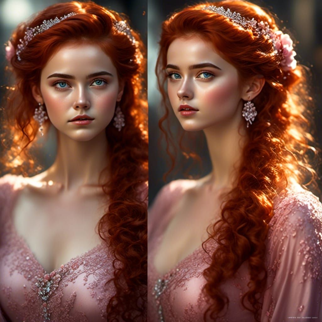 Teen Girl in Pink Gown Stepping Down Stairs