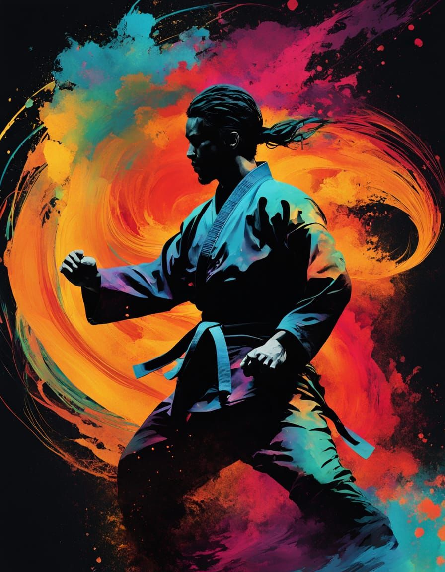 Karate Sensei Silhouette in Abstract Alcohol Ink