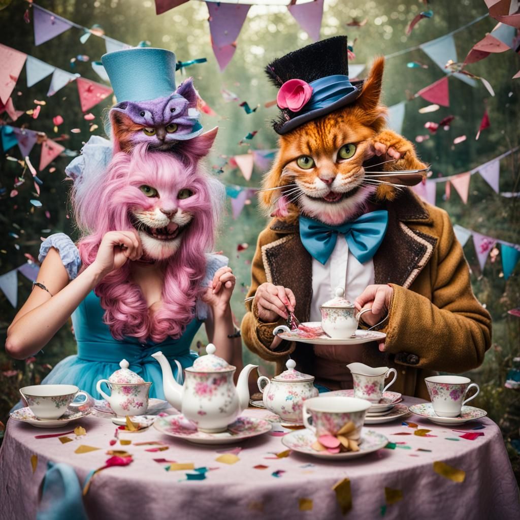 Alice, Cheshire Cat, and Mad Hatter's Confetti Tea Party