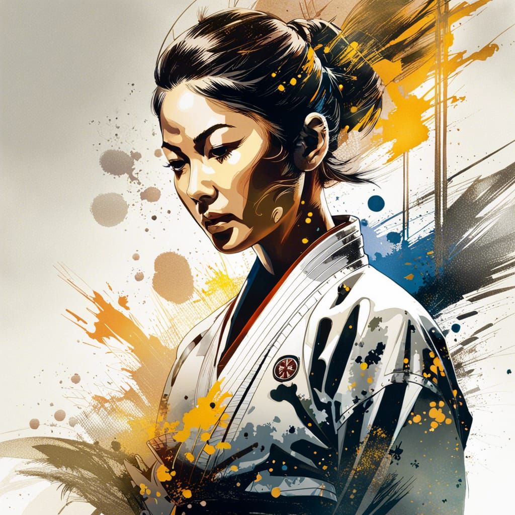 Judo Girl Double Exposure Portrait in Manhwa Style