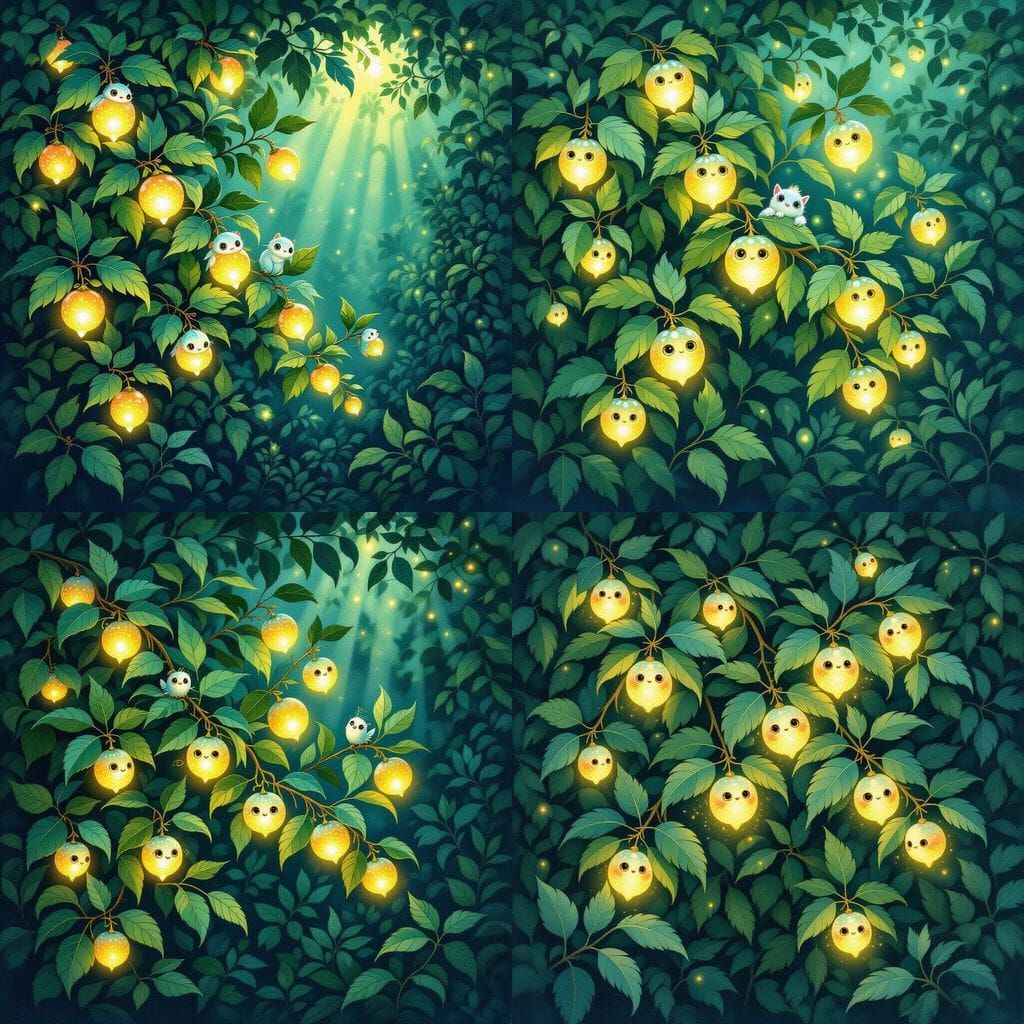 Enchanted Bush With Luminous Magical Fruits