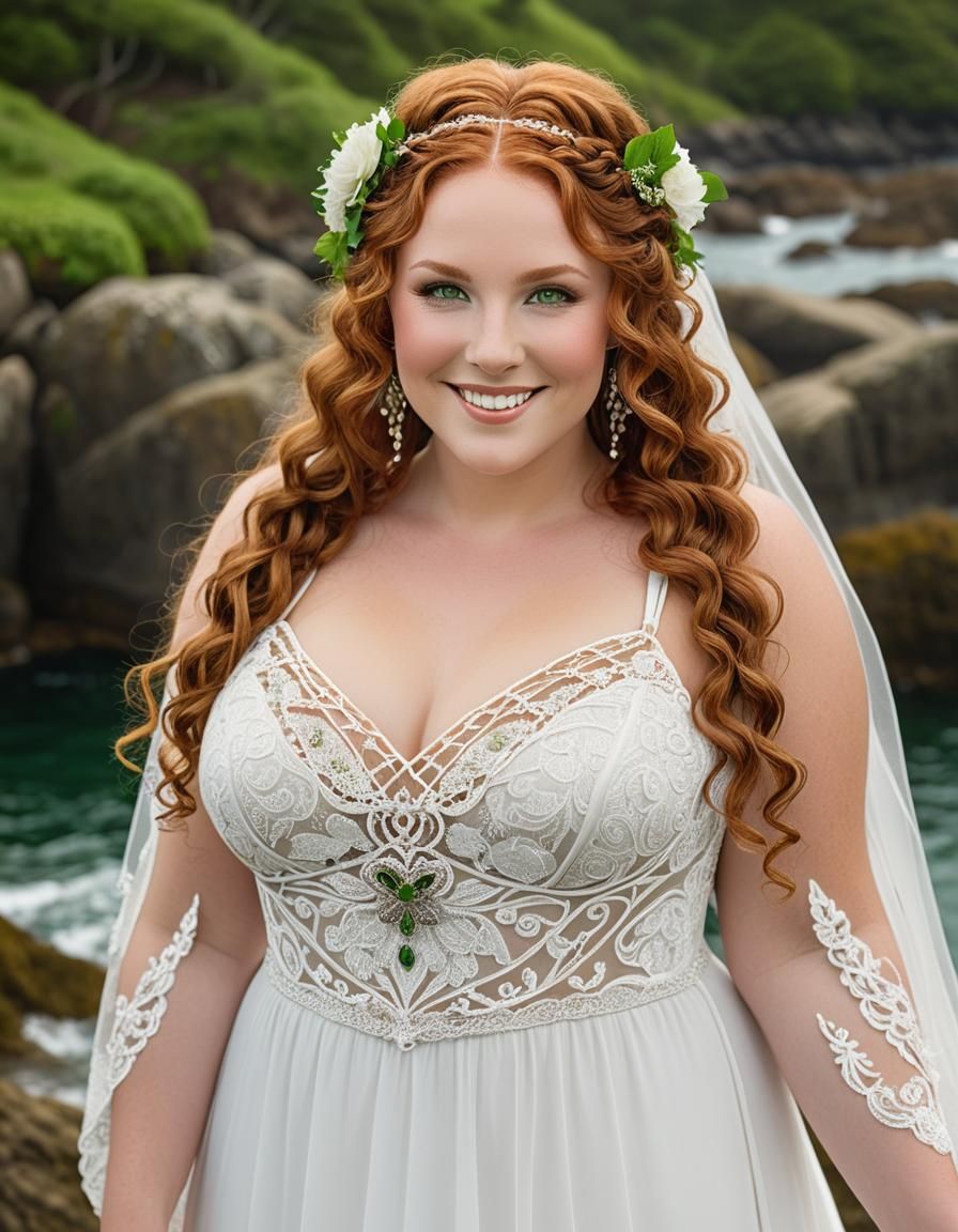 Celtic Irish Woman in Boho Wedding Gown as Impasto Painting