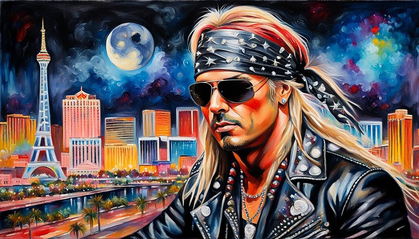Rock Singer in Vegas: Neo-Impressionist Oil Painting
