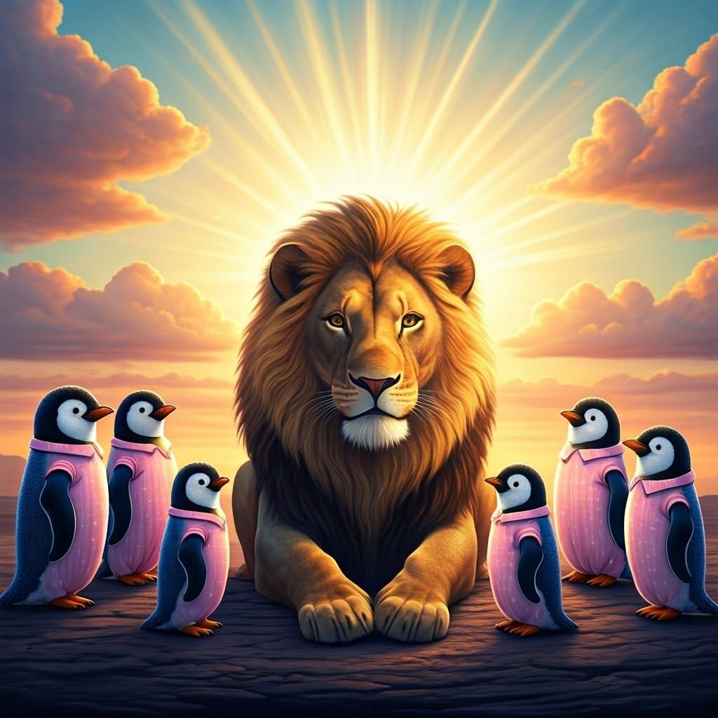 Penguins in Pink Pajamas Celebrate the Lion King Moment