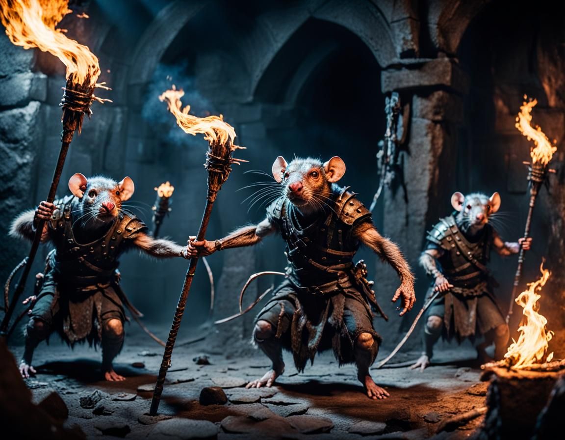 Menacing Ratfolk Ready to Attack in Dark Dungeon