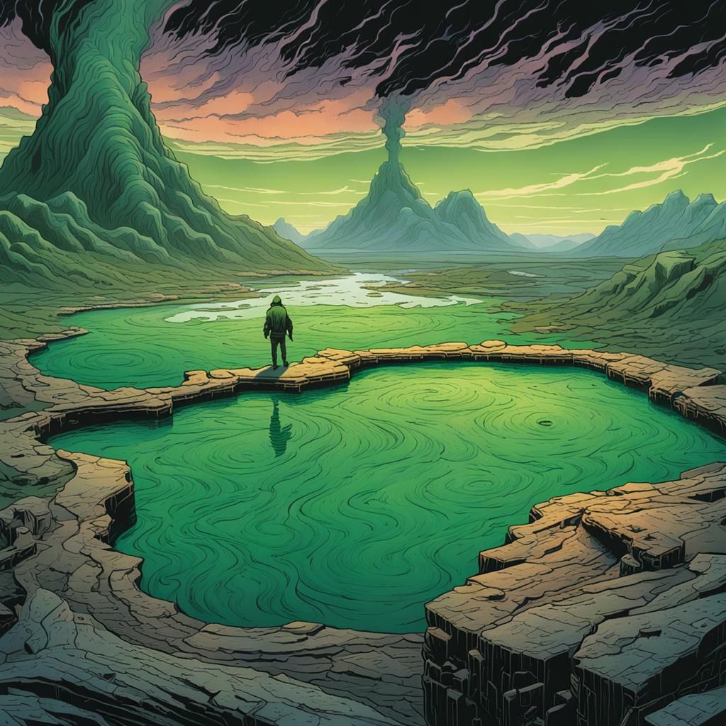 Surreal Acid Geysers in Comic Book Art Style