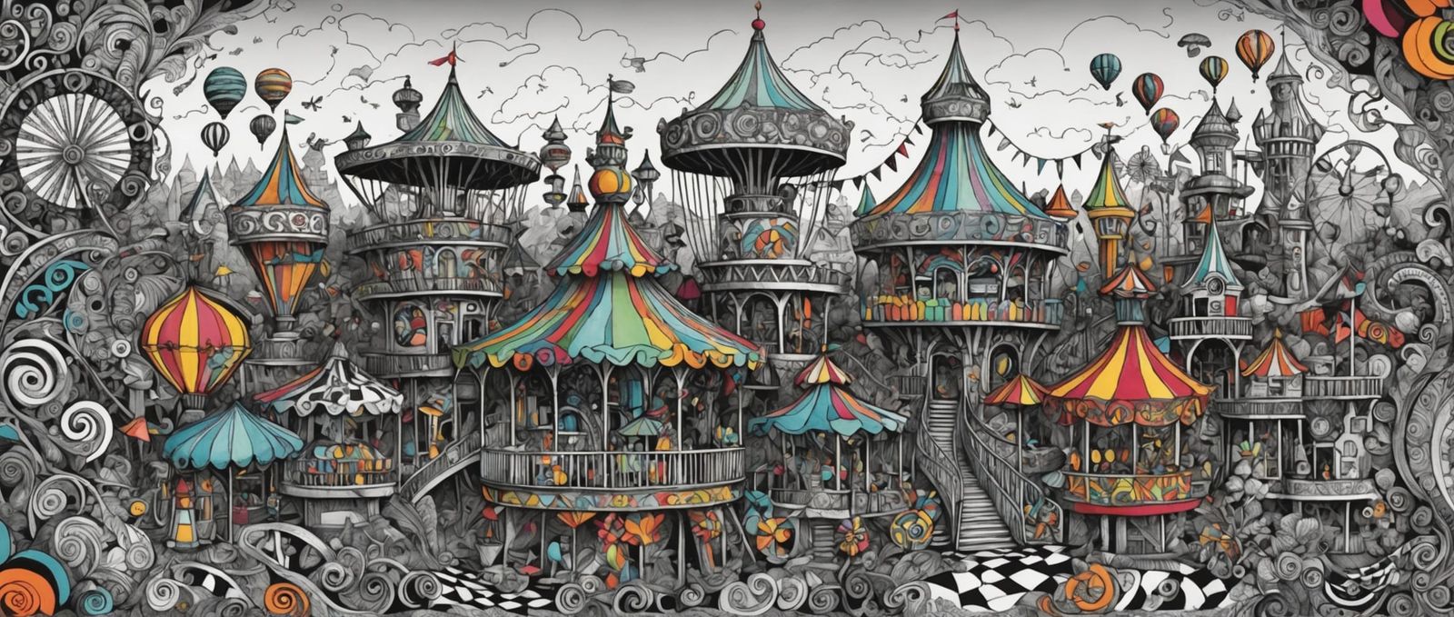 Vibrant Zentangle Doodle Art of Amusement Park