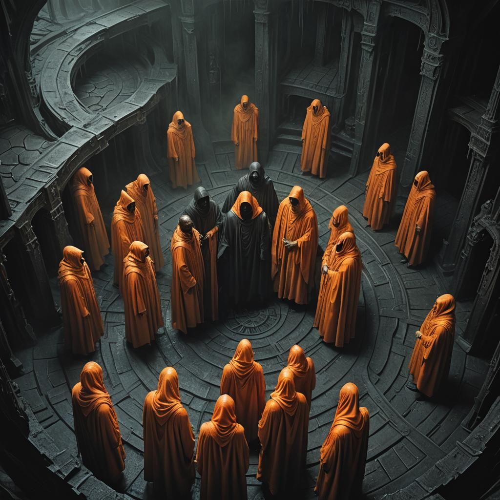 Sinister Figures Gather in Dark Fantasy Landscape