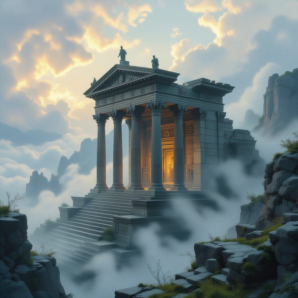 Pergamon Altar in Ethereal Mist, Detailed Carvings