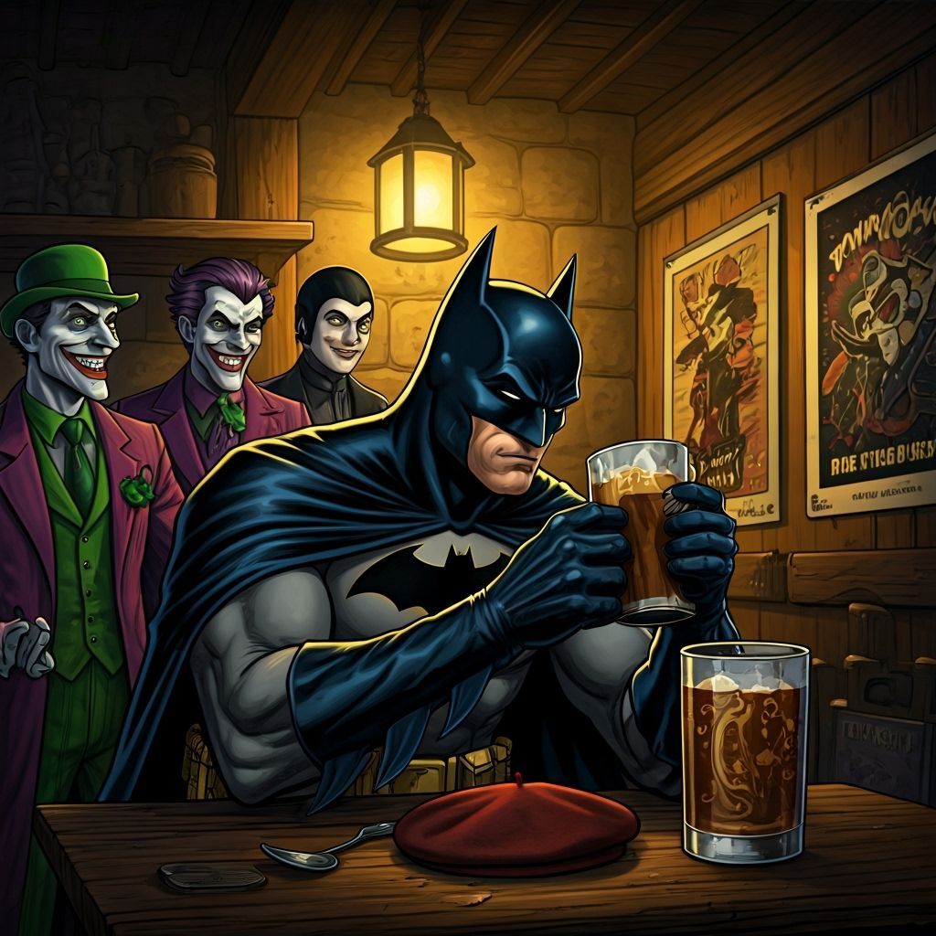 Batman and Rogues Enjoying Drinks at the Inn
