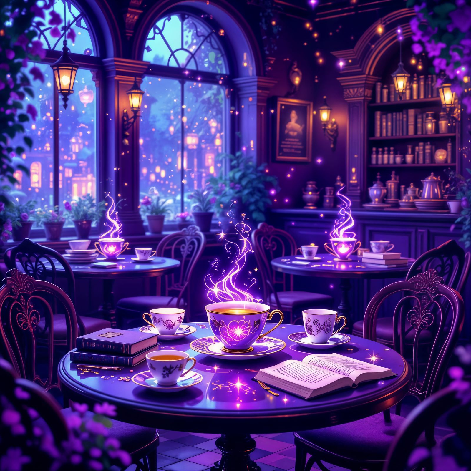 Magical Enchanted Cafe in Purple and Gold