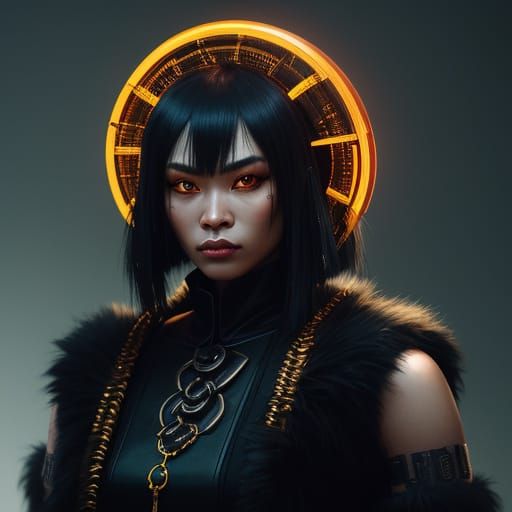 Futuristic Monk Mechanic in Neon Noir Style