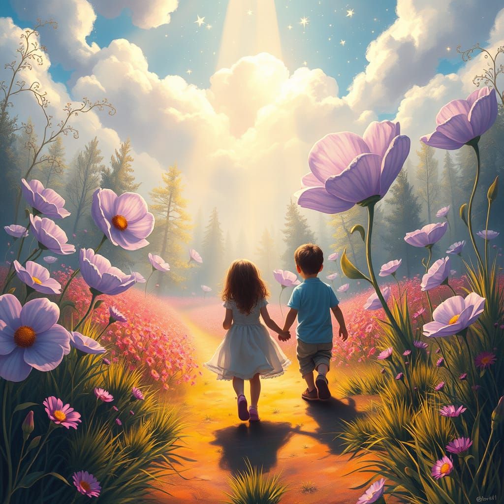 Whimsical Children's Dreamy Stroll in Lavender Fields