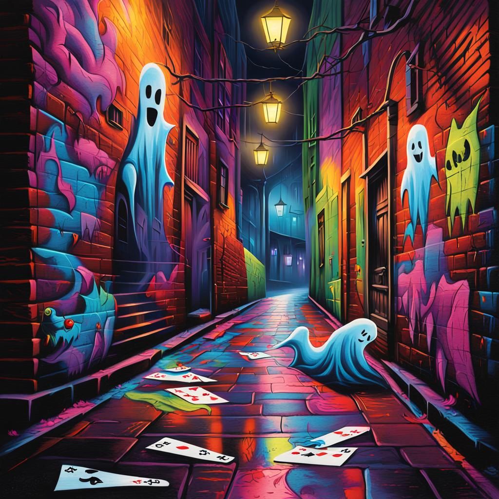 Ghostly Card Game: Graffiti Art in Alleyway