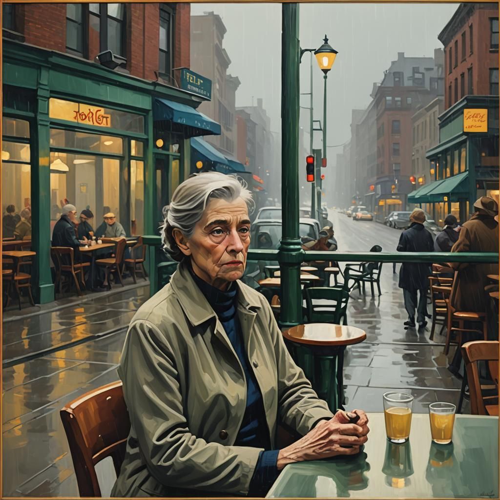 Solitary Woman in Cafe, Inspired by Realism