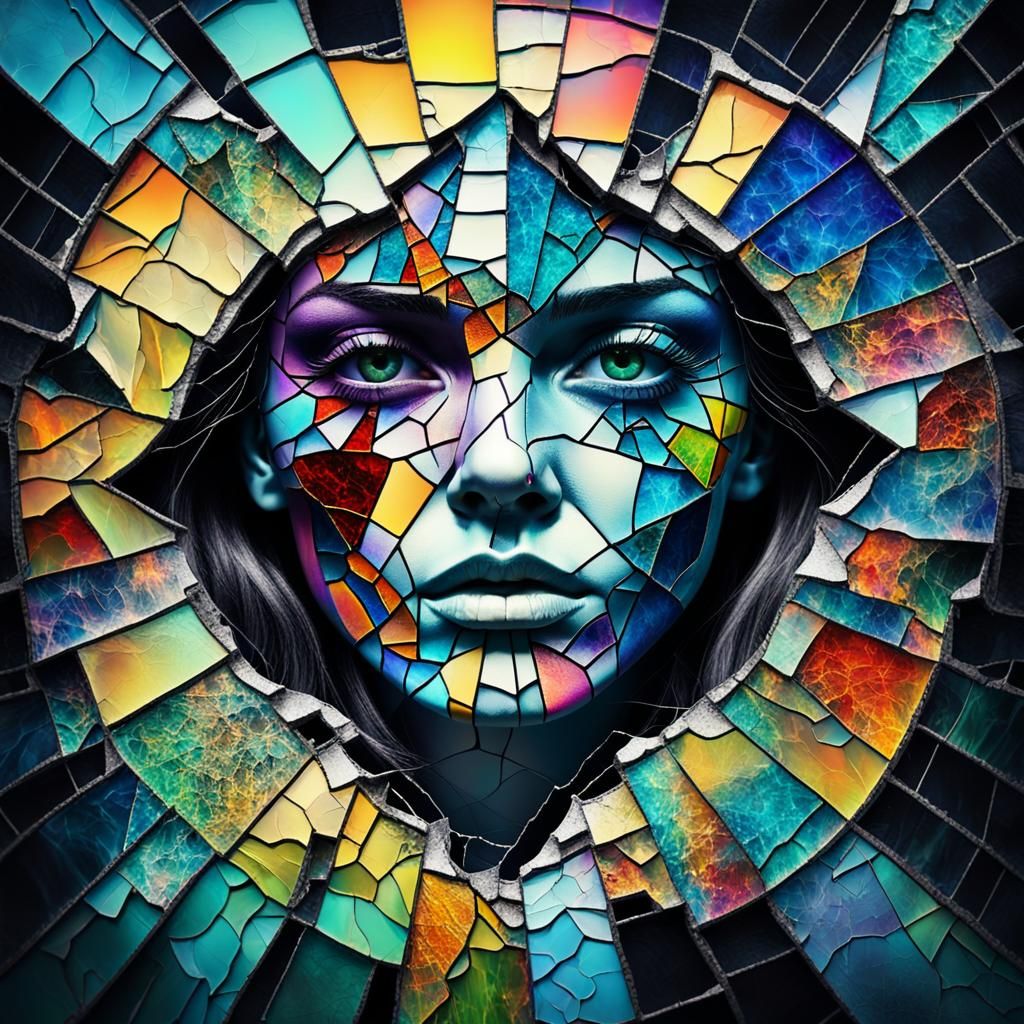Psychedelic Shattered Face with Double Exposure