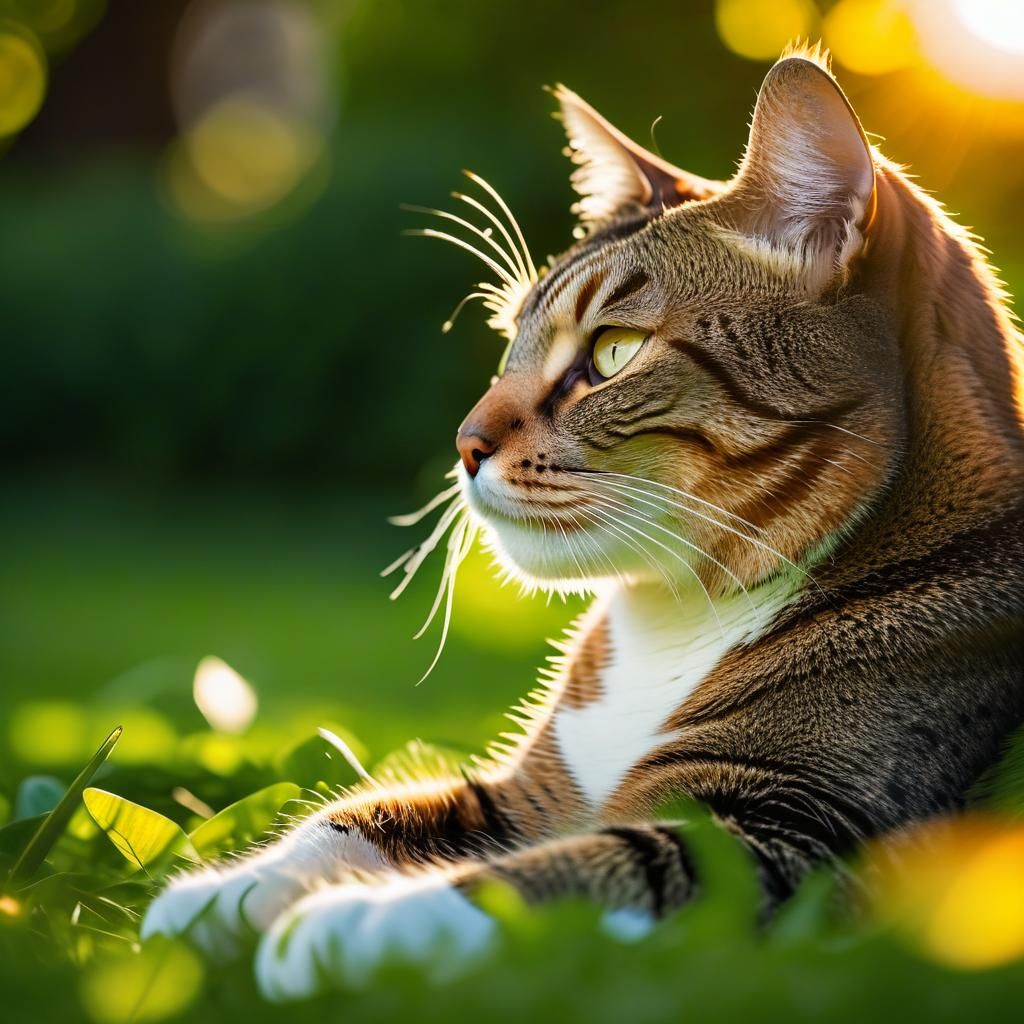 Cat Basking in Golden Sunlight: Wildlife Photography