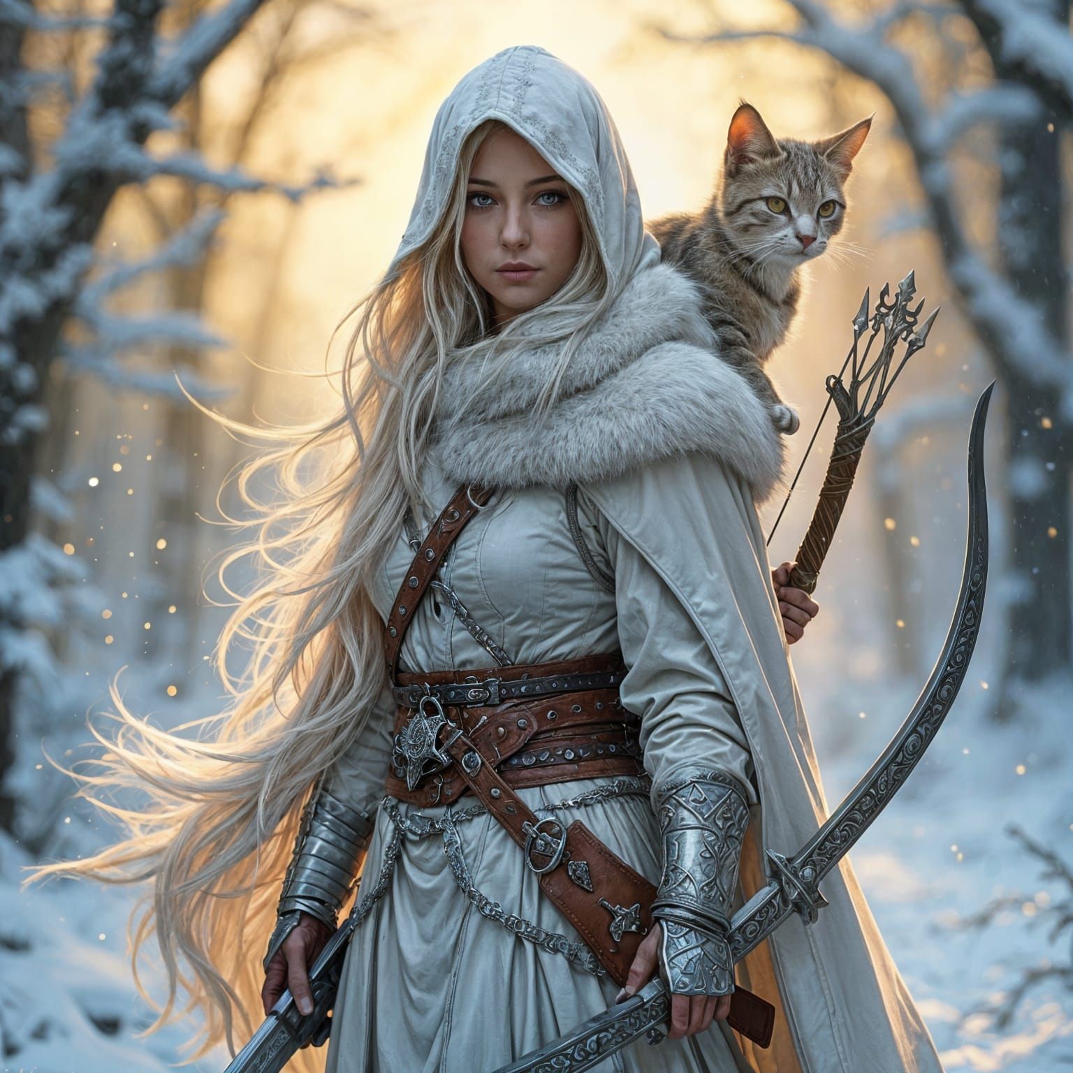Eladrin Winter Warrior with Crag Cat Companion