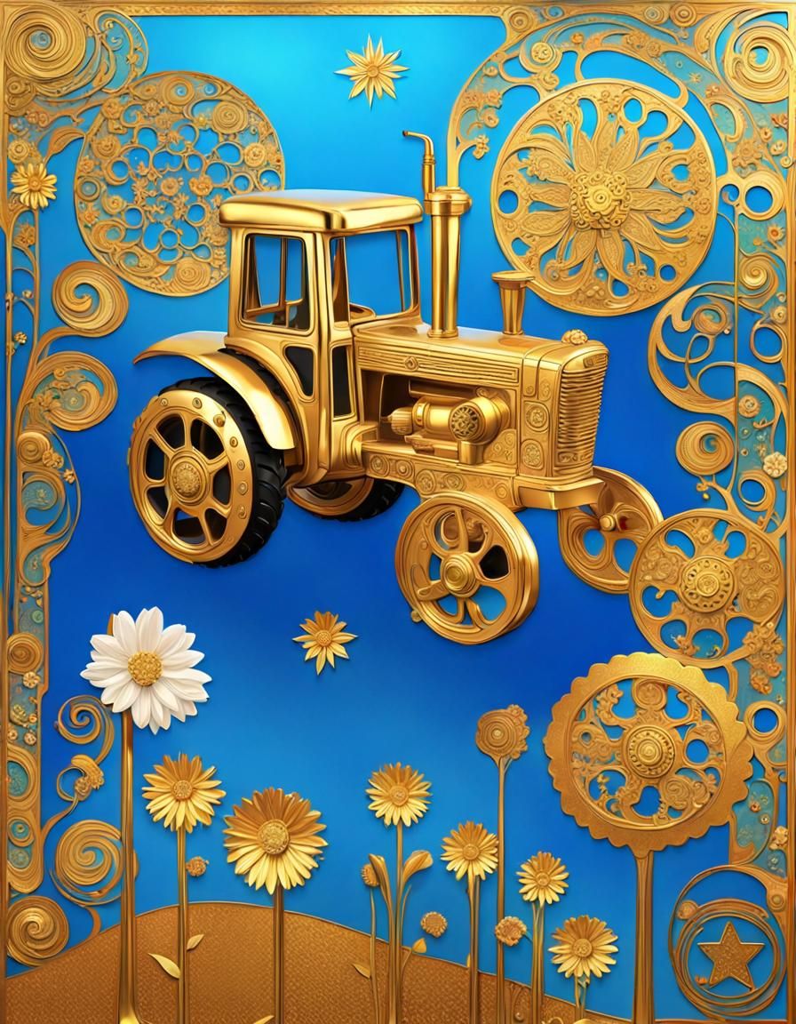 Bohemian Tractor in Klimt-Inspired Art Nouveau Style