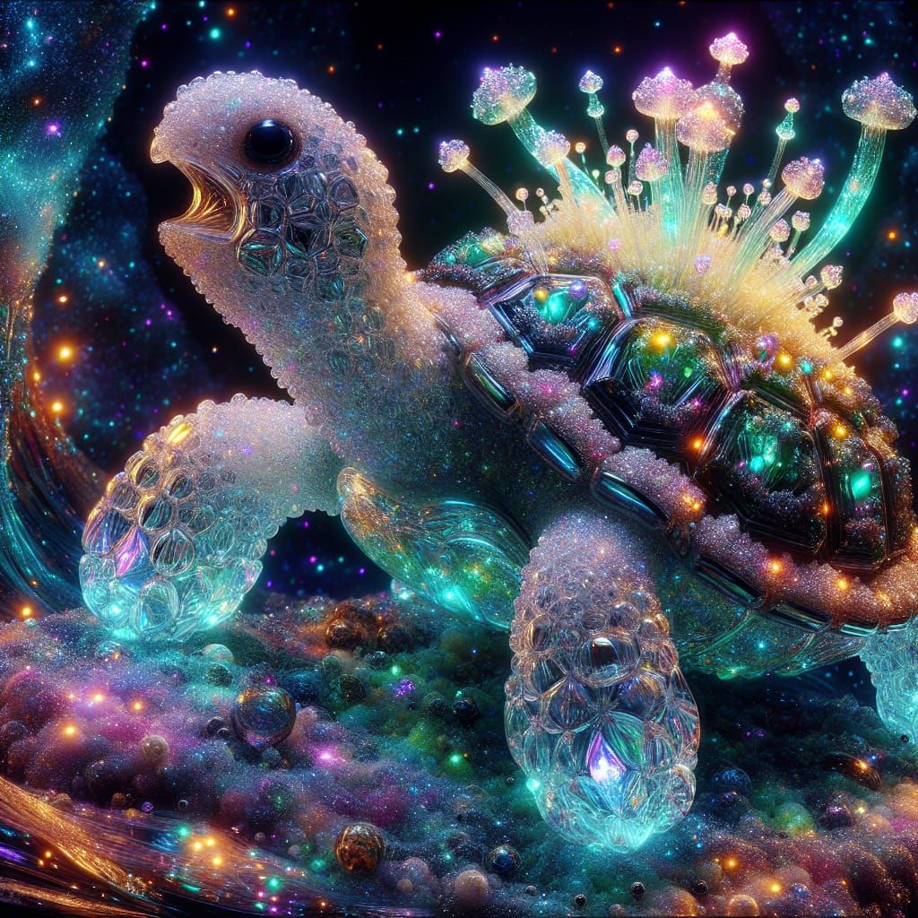 Bioluminescent Crystal Turtle Shell Sculpture in HDR