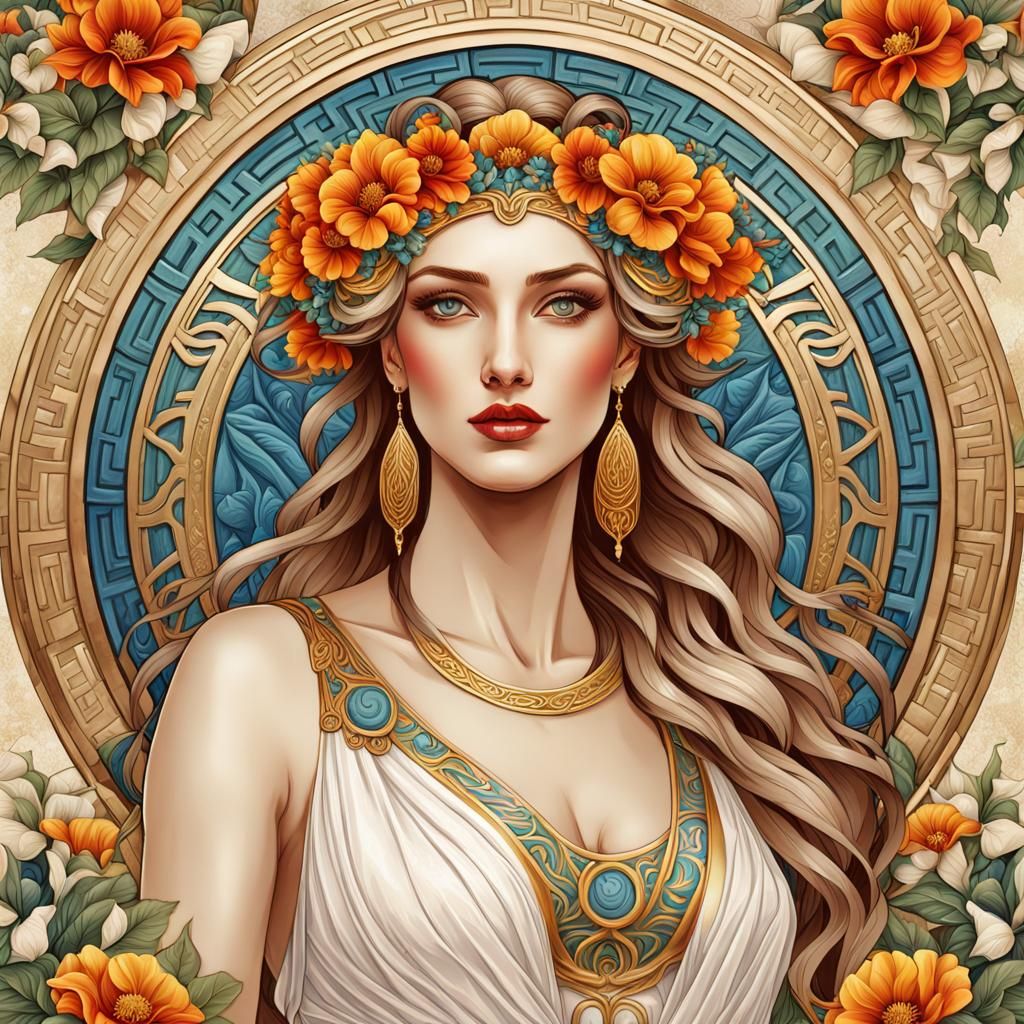 Enchanting Art Nouveau Portrait of a Greek Goddess