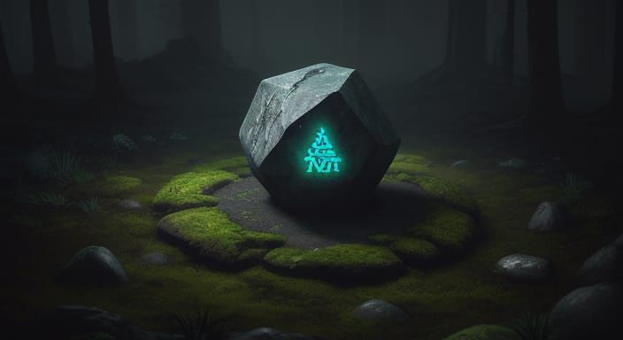 Mysterious Glowing Stone in Dark Forest Concept Art