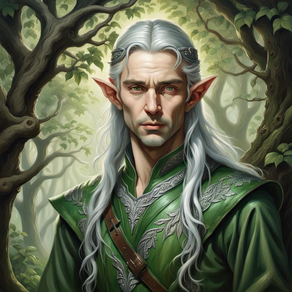 Enchanting Elf Warrior in Mystical Forest Oil Painting