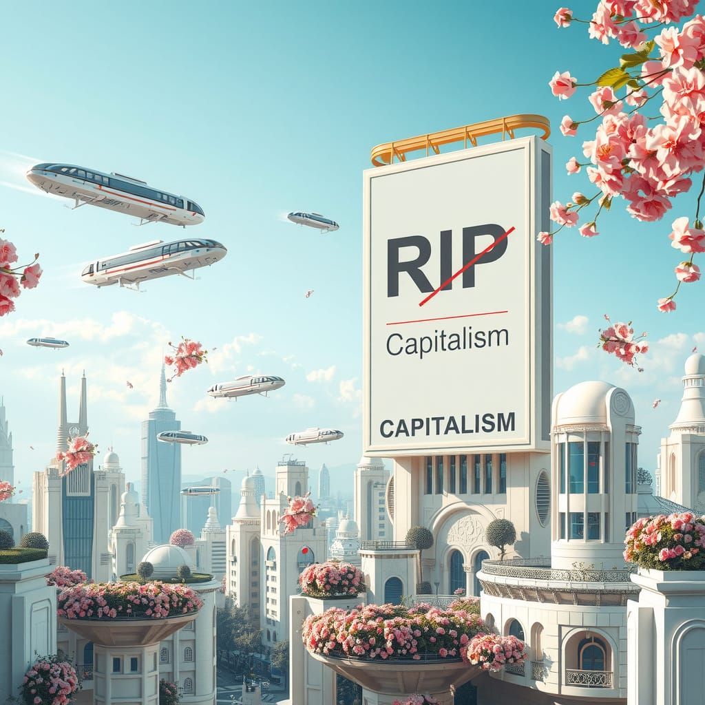 Utopian Futuristic Cityscape with Abundant Floral Blooms and...