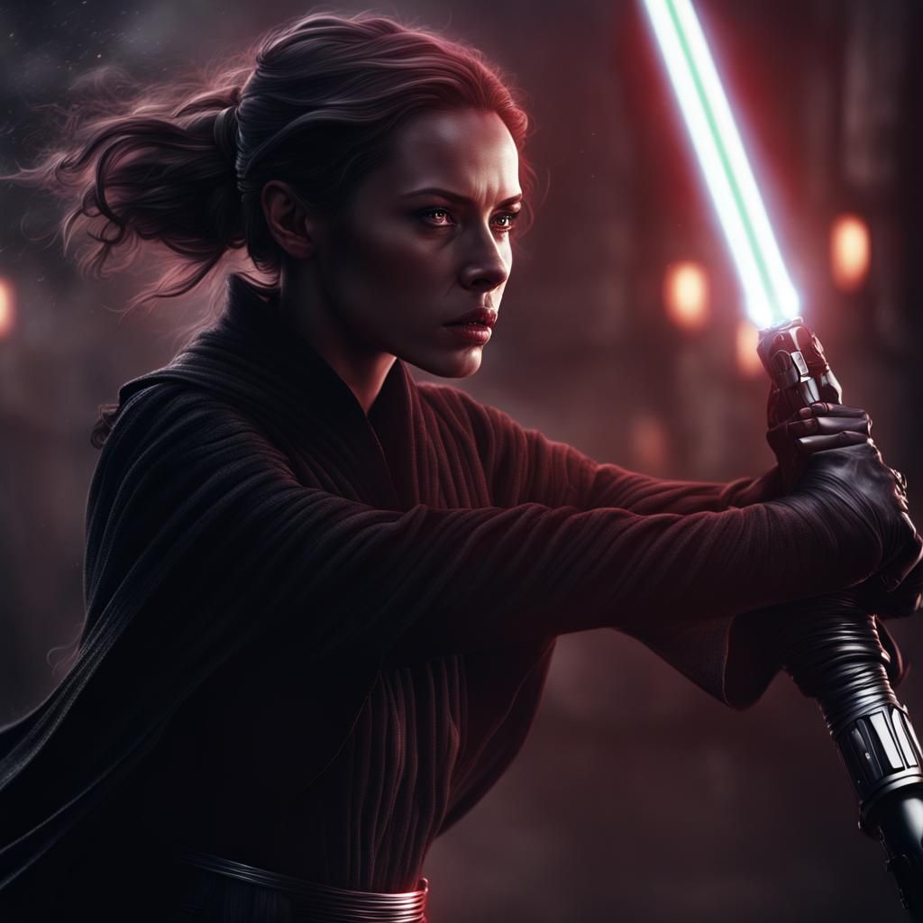 Female Sith Lightsaber Duel in Dramatic Lighting