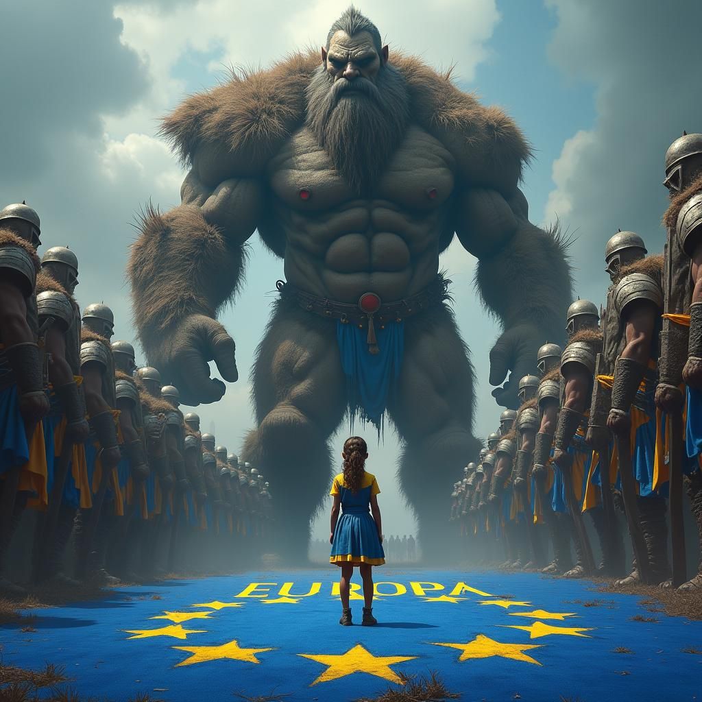 Courageous Girl vs. Giant Army: A Symbolic Scene