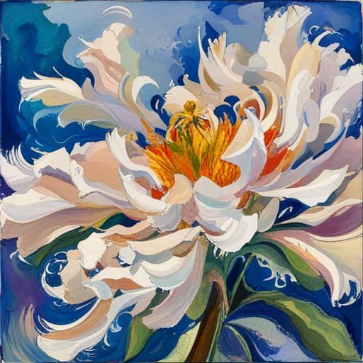 Gilded Flower with Frosted Petals in Gouache Watercolor