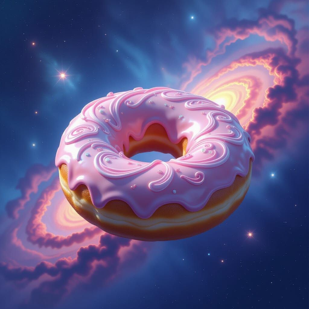 Cosmic Donut Floating in Space with Nebulae
