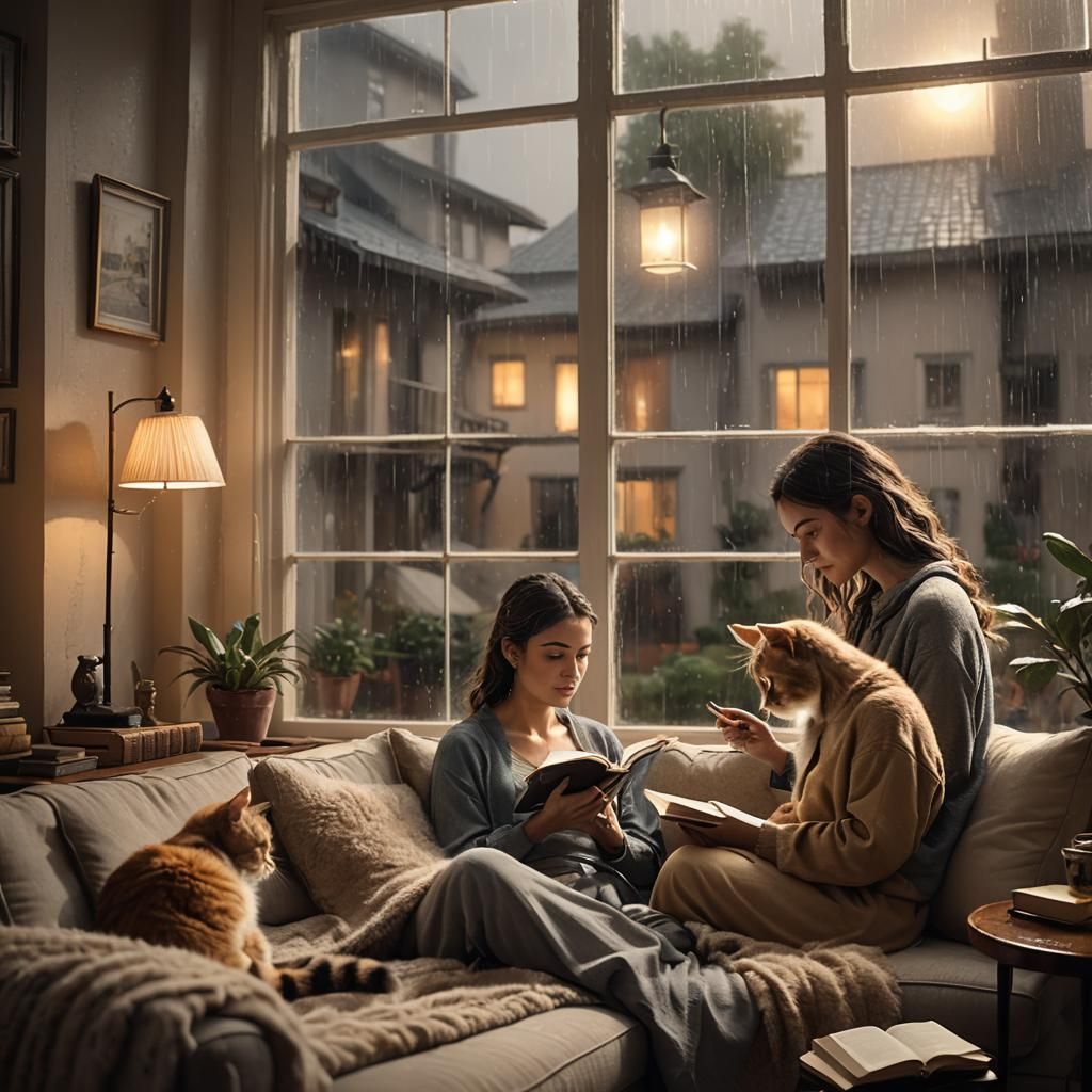 Cozy Rainy Day Reading: A Cinematic Digital Painting