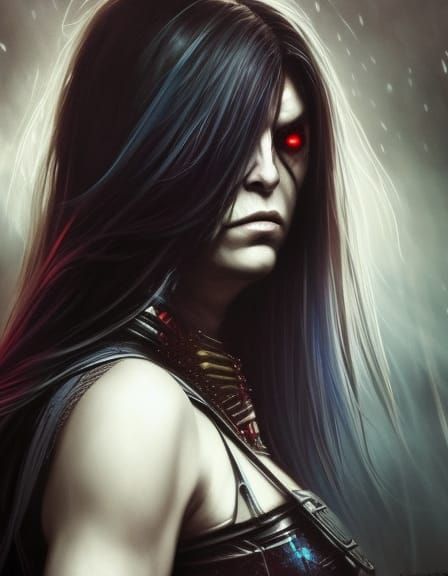 Woman with Exaggerated Expression in Dark Fantasy Style
