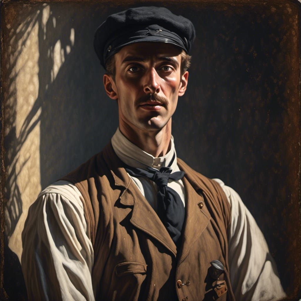 Victorian Postman Portrait with Intense Shadows