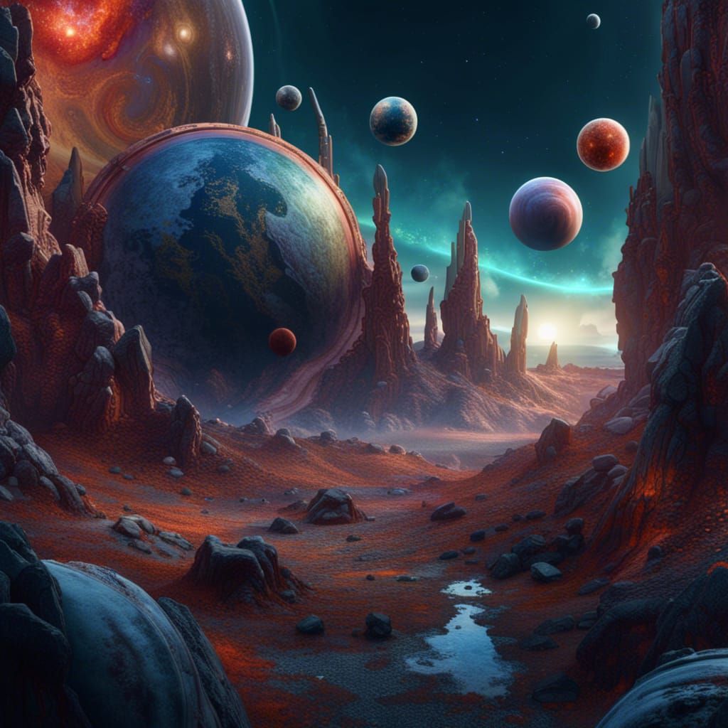 Detailed Planets Matte Painting in Deep Color