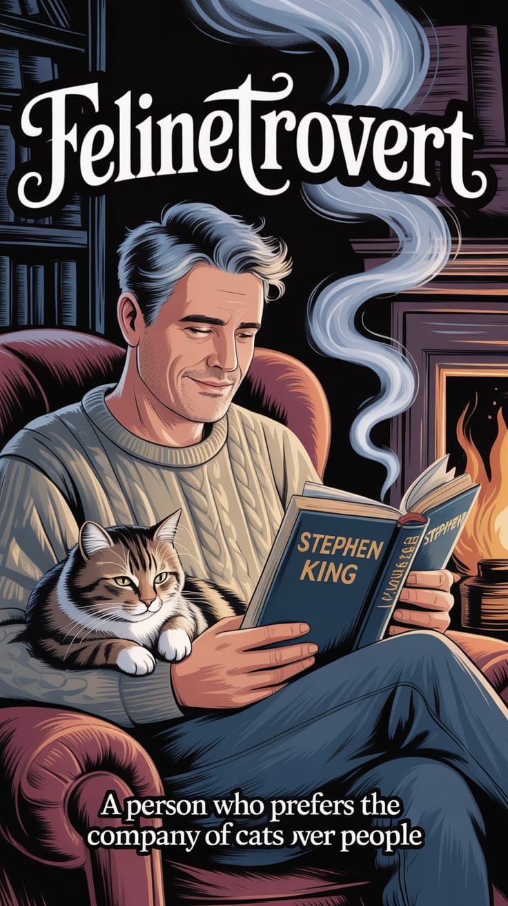 Cozy Felinetrovert Illustration with Reader and Cat