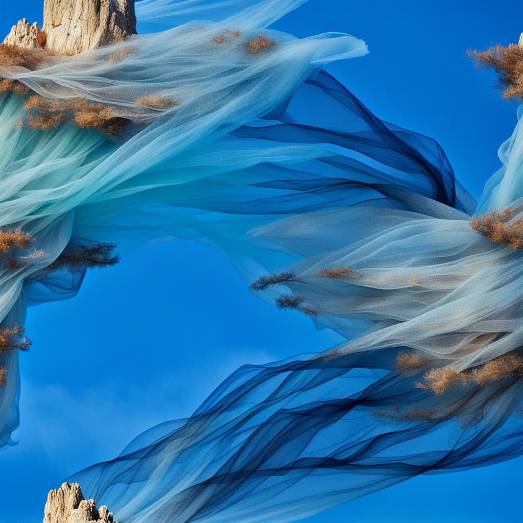 Tulle Seascape: Emerald Sea and Cloudy Sky