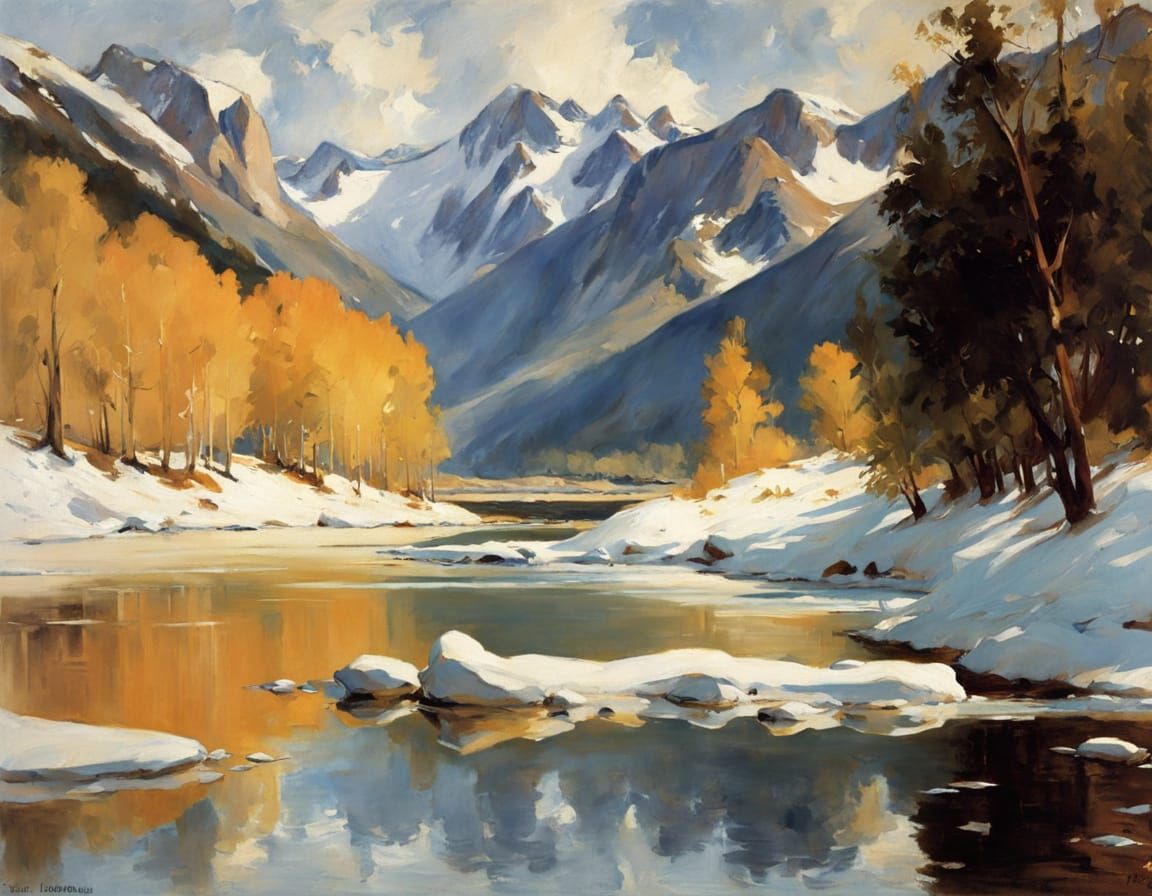 Mountain Reflections in Oil Painting