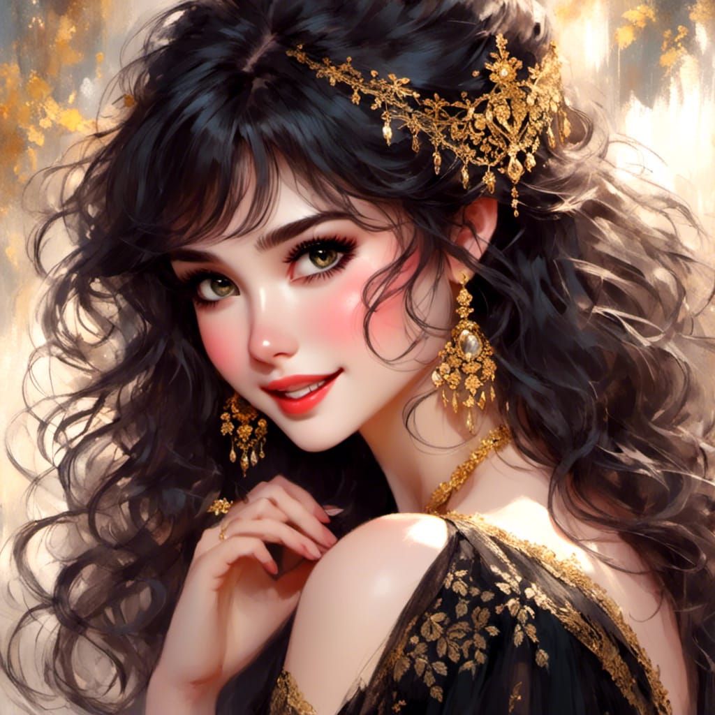 Renaissance Woman with Golden Lace, Inspired by Manara