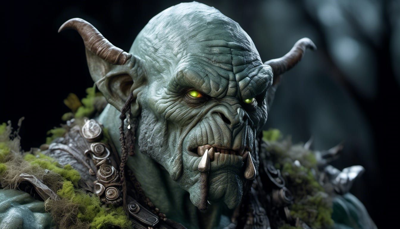 Hyperrealistic Orc Portrait in Wooded Setting