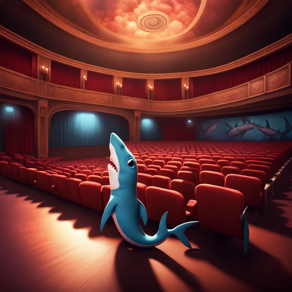 Shark Attends Opera: Pixar-Style 3D Render