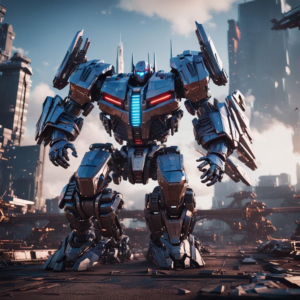 Epic Giant Robot in Cinematic Sci-Fi Scene